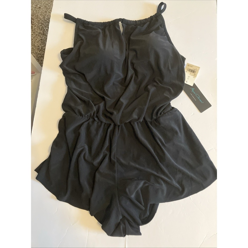 Aqua Green Romper Swimsuit Womens Small Black  High Neck Pockets One Piece C890
